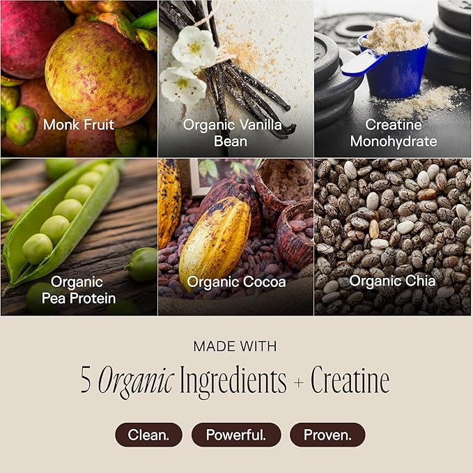Happy Aging Protein Powder for Women 20g Organic Pea &amp Pumpkin Seed Protein 5g Creatine Monk Fruit Sweetened Organic Cocoa &amp Chia Vegan Plant Based Protein