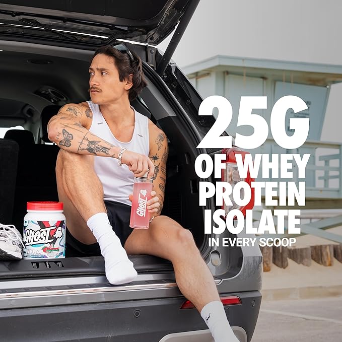 GHOST Clear Whey Isolate Protein Powder Strawberry Watermelon - 1.57 LB Tub 25G of Whey Protein - Post Workout Drink for Muscle Gain &amp Recovery – Sugar Free Soy Free &amp Zero Fat 20 Servings