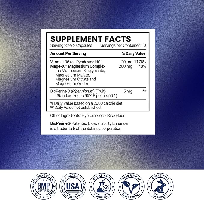 Research Verified Magnesium Complex - Brain Muscle and Nerve Support - Magnesium Bisglycinate Malate Citrate and Oxide - Bioperine - Vegan - 60 Capsules - Pack of 1