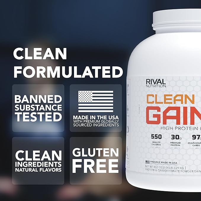 RIVAL NUTRITION Clean Gainer Protein Powder – 5LB Cookies and Cream – High Protein Lean Mass &amp Weight Gainer | 560 Calories 30g Protein 99g Multi-Source Carbs No Artificial Flavor – 15 Servings