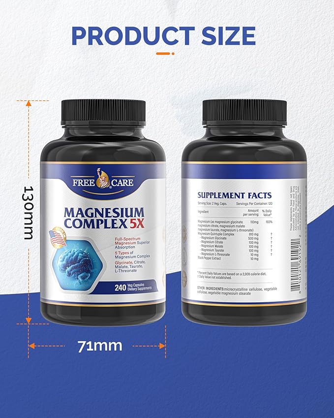 Five-Form Magnesium Complex 820mg High Absorption with GlycinateCitrate MalateTaurate &amp L-Threonate for Sleep Mood Muscle Relaxation &amp Nerve Function – Vegan Non-GMO Made in USA – 240 C