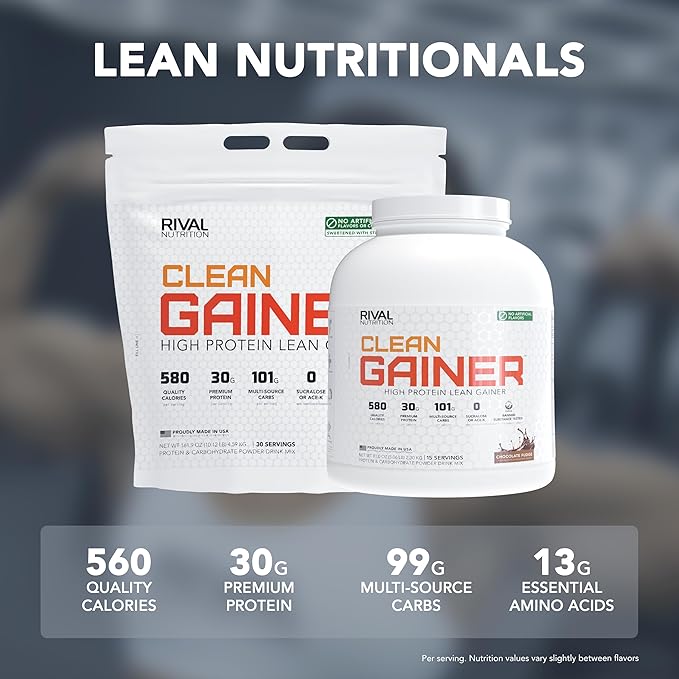 RIVAL NUTRITION Clean Gainer Protein Powder – 5LB Cookies and Cream – High Protein Lean Mass &amp Weight Gainer | 560 Calories 30g Protein 99g Multi-Source Carbs No Artificial Flavor – 15 Servings
