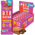 B.T.R. Nation Vegan Keto Plant Based High Protein &amp High Fiber Bars - Cinnamon Cashew Crunch Protein+ | 12 Bars | Low Carb &amp GF Free of Sugar Alcohols Dairy Soy and with Powerful Superfoods