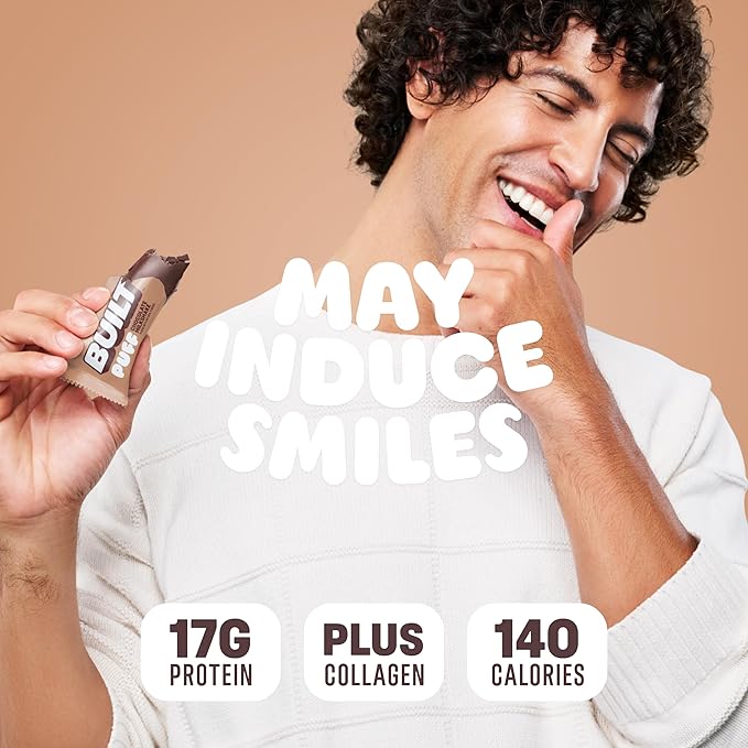 BUILT Bar Puff Protein Bars - Chocolate Milkshake - 17g Protein Snack Bars with Collagen - Calorie Conscious &amp Gluten Free - 12 Count