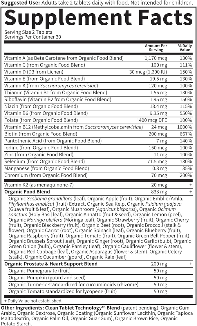 Garden of Life Organics Whole Food Multivitamin for Men 40+ 60 Tablets Vegan Mens Multi for Health Well-Being Certified Organic Whole Food Vitamins Minerals for Men Over 40 Mens Vitamins