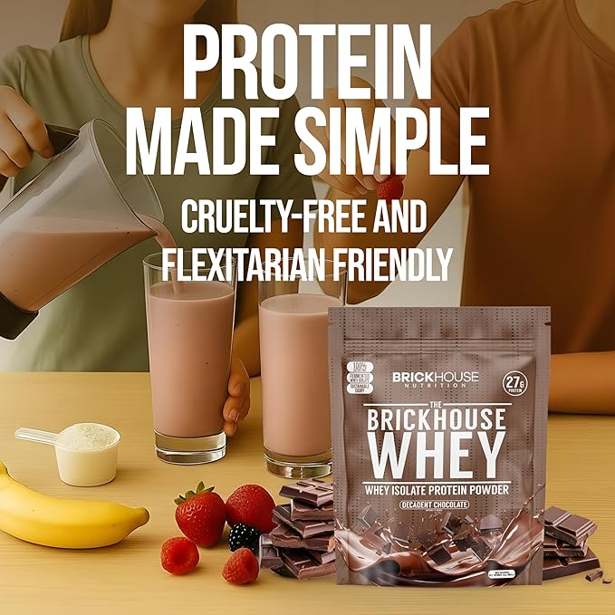 BRICKHOUSE NUTRITION Whey Protein | Fermented Whey Isolate Protein Powder | Lactose-Free Post-Workout Recovery Powder - Chocolate - 1 Pack