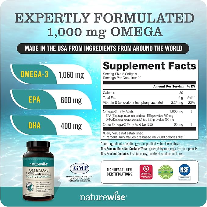 NatureWise Vitamin D3 5000IU (125mg) 360-Count + Omega-3 Fish Oil 1000mg with Vitamin E 180-Count - Bundle for Immune Bone Heart Health Support - Gluten Free Non-GMO Halal Gelatin