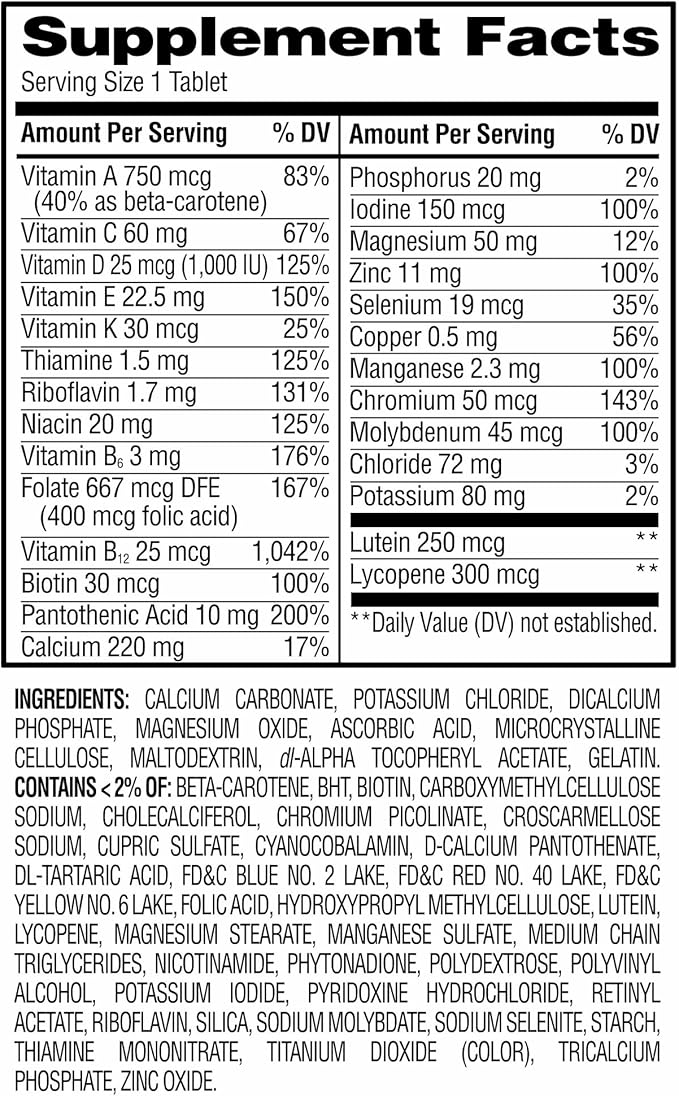 Equate 50+ Daily Multivitamin Supplement Tablets (220 Count) – Complete Multimineral Formula for Men &amp Women - Includes Sticker