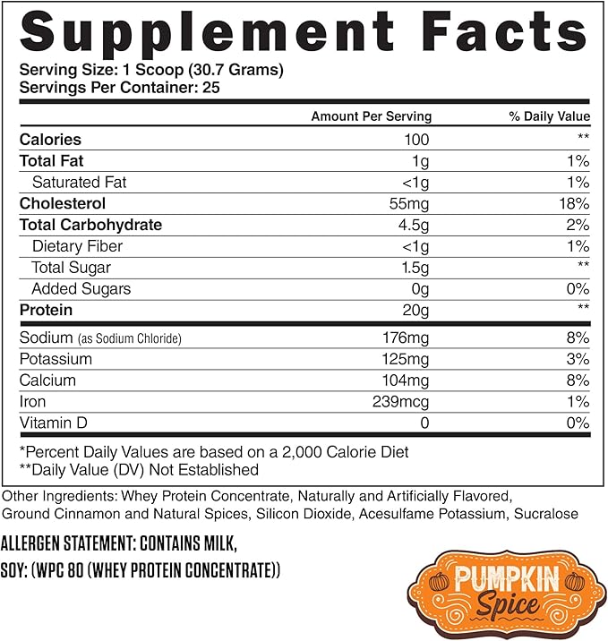 Steel Supplements Whey-Pro | 100% Pure Whey Protein Powder for Men and Women | Pumpkin Spice | Muscle Gain &amp Lean Muscle Recovery | Gluten Free | 1.65 lbs | BCAA 5g | Non-GMO | 25 Servings