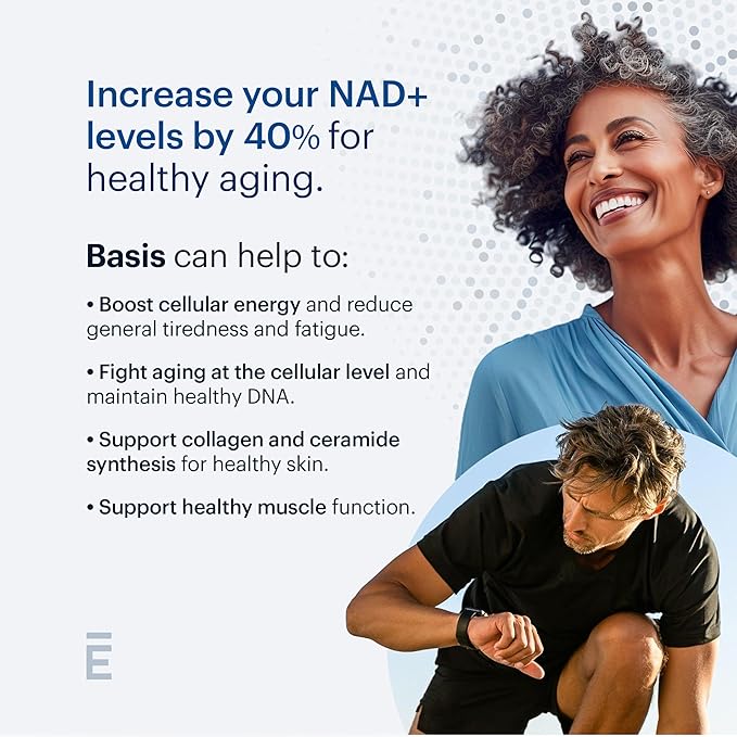 ELYSIUM Basis NAD Plus Supplement 30 Servings - with Nicotinamide Riboside 250mg and Pterostilbene 50mg - Healthy Aging Supplement &amp Cellular Energy
