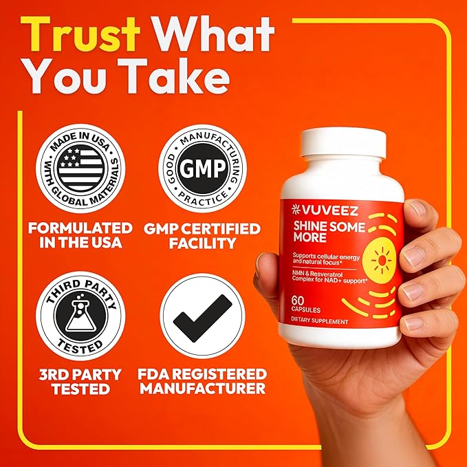 NAD+ Supplement with NMN &amp Resveratrol – Supports Cellular Energy &amp Focus – 60 Capsules – for Women &amp Men – Shine Some More