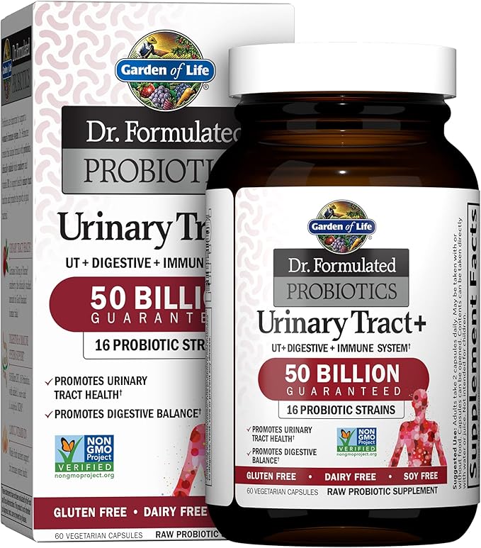 Garden of Life Dr. Formulated Probiotics Urinary Tract+ - 50 Billion CFU - Supports Digestive Immune &amp Urinary Tract Health - 60 Vegetarian Capsules