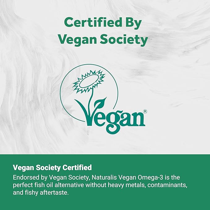 Naturalis Double Strength Vegan Omega 3 DHA EPA &amp DPA from Microalgae | Vegan Society Certified Sustainably Sourced True Full Spectrum | 90 Veggie Softgels (Carrageenan Free)