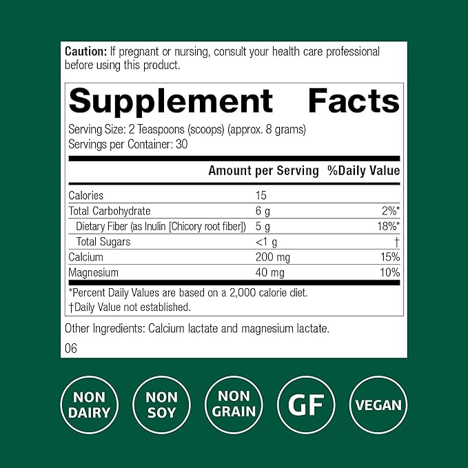 Standard Process Prebiotic Inulin - Gut Health &amp Immune Support Supplement - Calcium &amp Magnesium for Bone Health - Good Source of Fiber - Non-Soy Non-Dairy Gluten-Free &amp Vegan - 9 oz (25