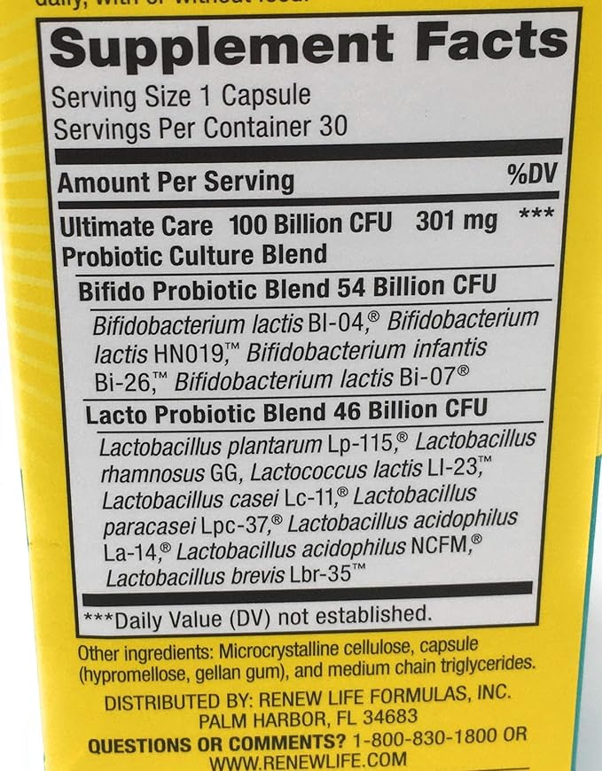 Renew Life Ultimate Flora Care Probiotic 100 Billion 30 Count