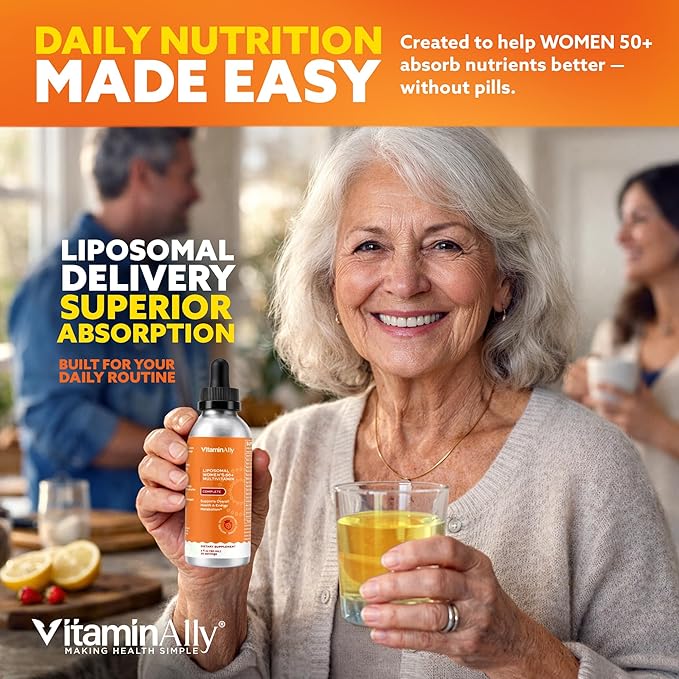 Women’s 50+ Liposomal Liquid Multivitamin – 16 Essential Vitamins &amp Minerals for Energy Bone &amp Immune Support – Sugar-Free Non-GMO High Absorption – Strawberry Mint 30 Servings