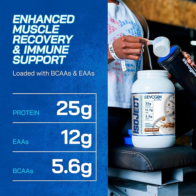 Evogen Isoject - Whey Protein Isolate | Ultra-Pure Whey Protein Powder with Ignitor Enzymes BCAAs and EAAs | Enhanced Absorption &amp Recovery | Mini Crisp Cookies | 25 Servings