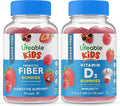 Lifeable Sugar Free Preciotic Fiber Kids + Vitamin D Kids Gummies Bundle - Great Tasting Vitamin Supplement Gluten Free GMO Free Chewable Gummy