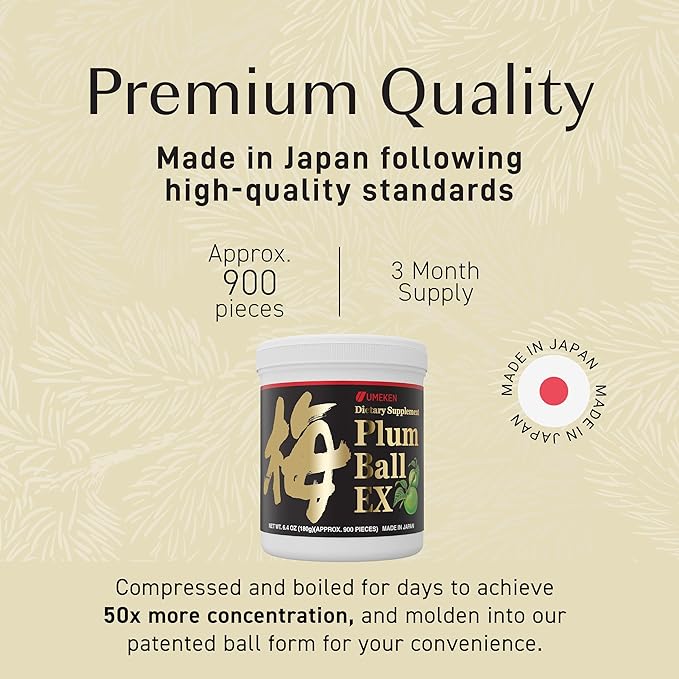 Umeken Plum Ball EX Concentrated Extract with Antioxidants Citric Acid and Mumefural Daily Supplement Japanese Green Plum Extract 3 Month Supply 6.4oz 180g Bottle Pack of 1