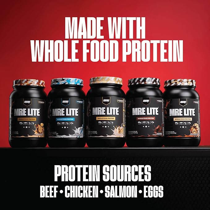 REDCON1 MRE LITE Whole Food Protein Powder Oatmeal Chocolate Chip - Lactose Free Meal Replacement with Animal Protein Blends - Easy to Digest Formula - Only 4g Carb per Serving (30 Servings)