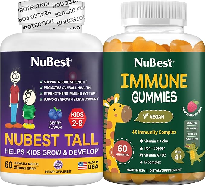 NuBest Bundle Daily Wellness Immune &amp Comprehensive Development Kids 60 Count Multivitamin Chewables and Immune Multivitamin Gummies for Kids &amp Teens