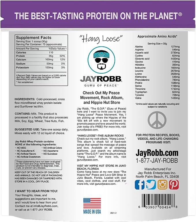 Jay Robb Whey Isolate Protein Powder Low Carb Keto Vegetarian Gluten Free Lactose Free No Sugar Added No Fat No Soy Nothing Artificial Non-GMO Best-Tasting (5 Pound Unflavored)