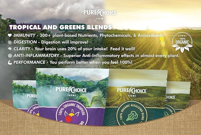 Organic Superfood Antioxidant Powder Tropical Fruit Blend with Freeze Dried Mangosteen Papaya Acerola Acai Goji Camu Camu Tapioca and Lime Juice (10.6 oz 1 Month Supply)
