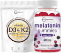 Micro Ingredients Melatonin Gummies &amp Vitamin D3 10000IU + K2 Softgels | Bundle | Sugar-Free BlackBerry Cherry Flavor | No Drug Non-Habit-Forming Ingredients | D &amp K Sunshine Vitamins + Coco