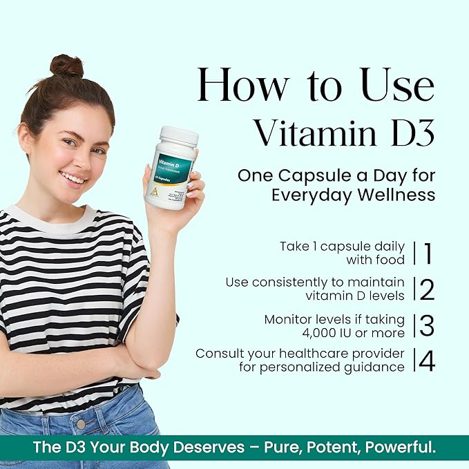 Vitamin D3 – 60 Capsules – 100 mcg (4000 IU) – High Potency Vitamin D Supplement for Immune Bone &amp Mood Support – Non-GMO