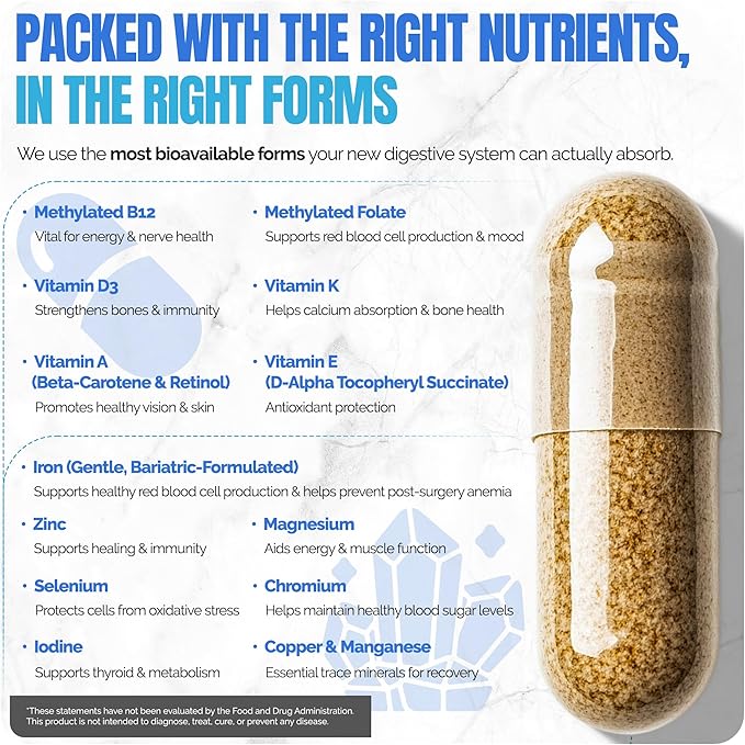 Shiny Leaf Methylated Bariatric Multivitamin with Iron 45mg – Once Daily Capsule Made in USA ASMBS Compliant Bariatric Vitamins for Gastric Bypass &amp Gastric Sleeve for Men &amp Women – (90 Cou