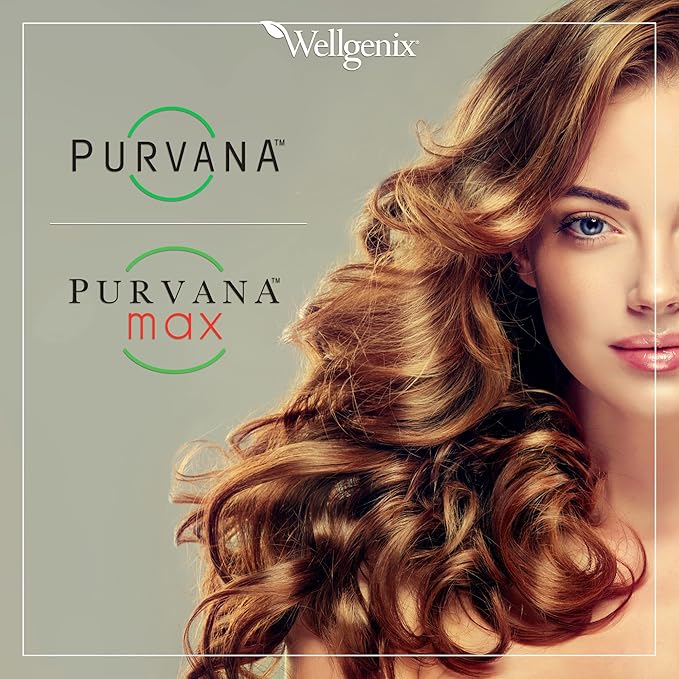 Wellgenix Purvana MAX Hair Skin and Nails Supplement – 5000mcg Biotin with MSM &amp B-Complex – Supports Thicker Hair Stronger Nails &amp Glowing Skin – 60 Veggie Capsules (2 Pack)