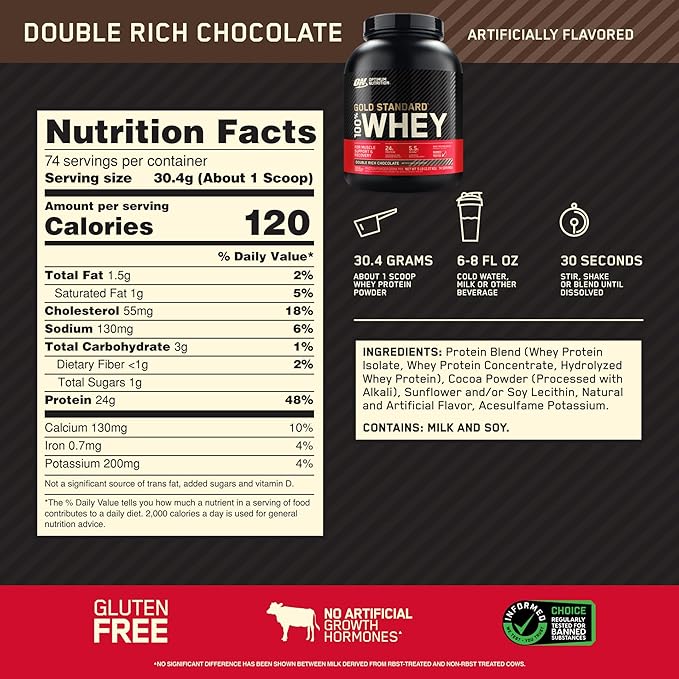 Optimum Nutrition 100% Gold Standard Whey Protein Powder: Double Rich Chocolate (5 Pound) with Micronized Creatine Monohydrate Powder Unflavored (120 Servings) - Bundle Pack