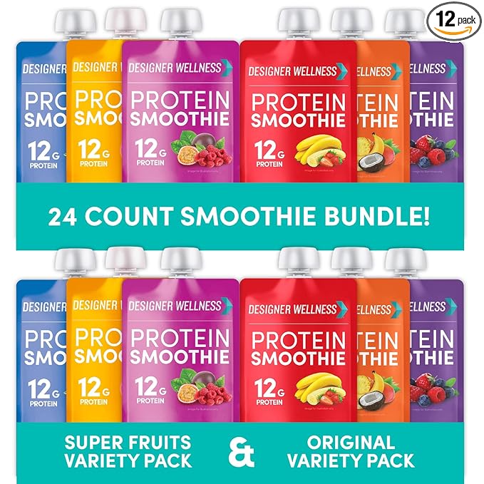 Designer Wellness Protein Smoothies Original Variety Pack &amp Super Fruits Variety Pack Bundle