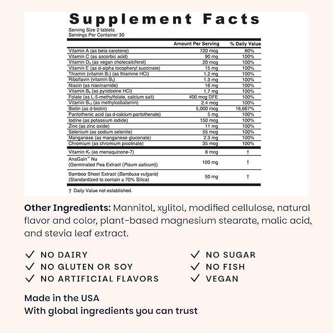 EZ Melts Women's Multi + Hair Growth - Daily Multivitamin for Women - Supports Healthy Energy Levels &amp Reduced Hair Shedding - Non-GMO &amp Vegan - Peach - 60 Dissolvable Tablets (30 Servings)