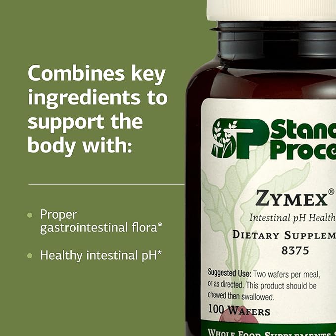 Standard Process Zymex Wafers - Supplement for Digestive &amp Gut Health - Provides pH &amp Intestinal Tract Support - Vegetarian &amp Non-Soy - 100 Wafers (50 Servings)