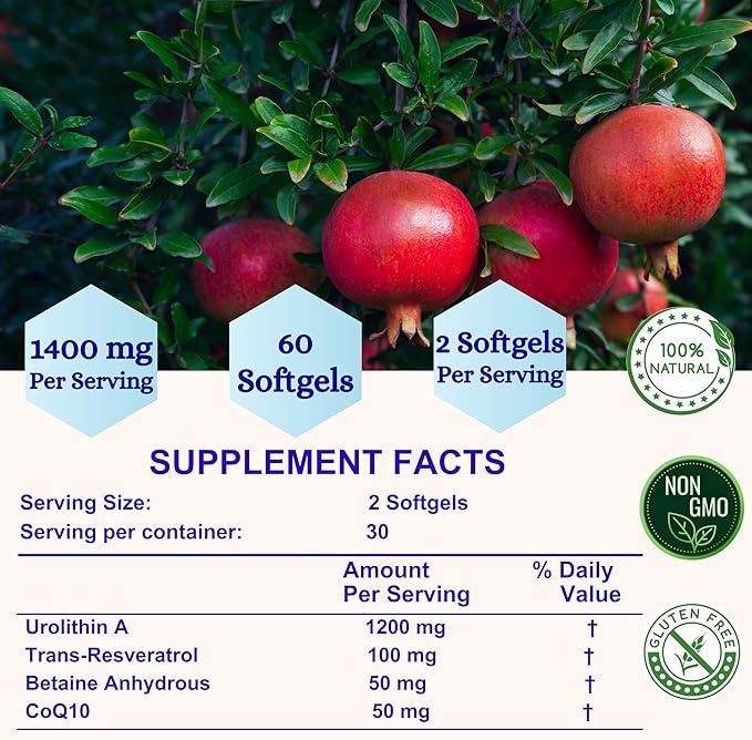 Nikoni Liposomal Urolithin-A Supplement 1400mg Supports Healthy Aging Cellular Renewal &amp Muscle Health- 120 Softgels