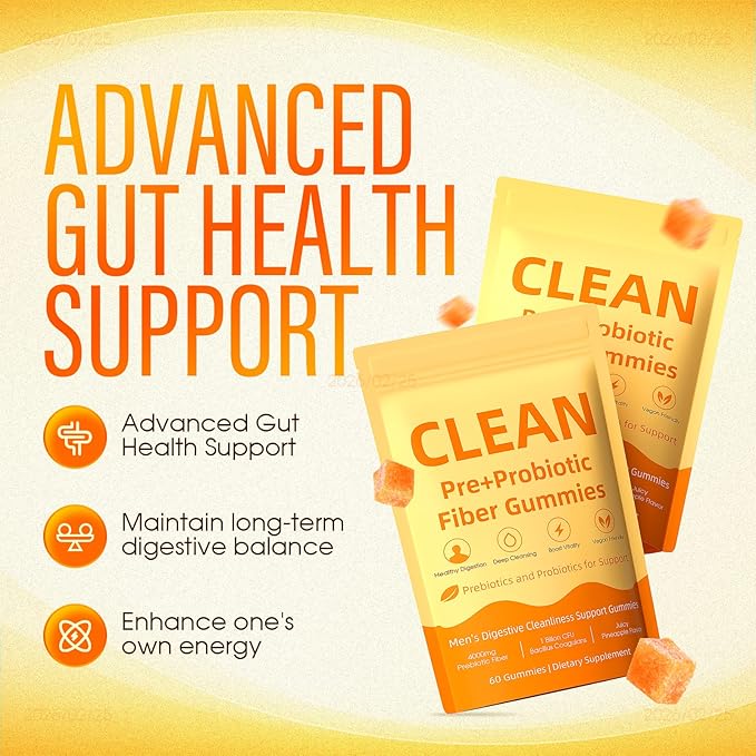 Clean Prebiotic Fiber Gummy Prebiotic Fiber Gummies for Men Improves Digestion Digestive Gut Health 60 Count (1)