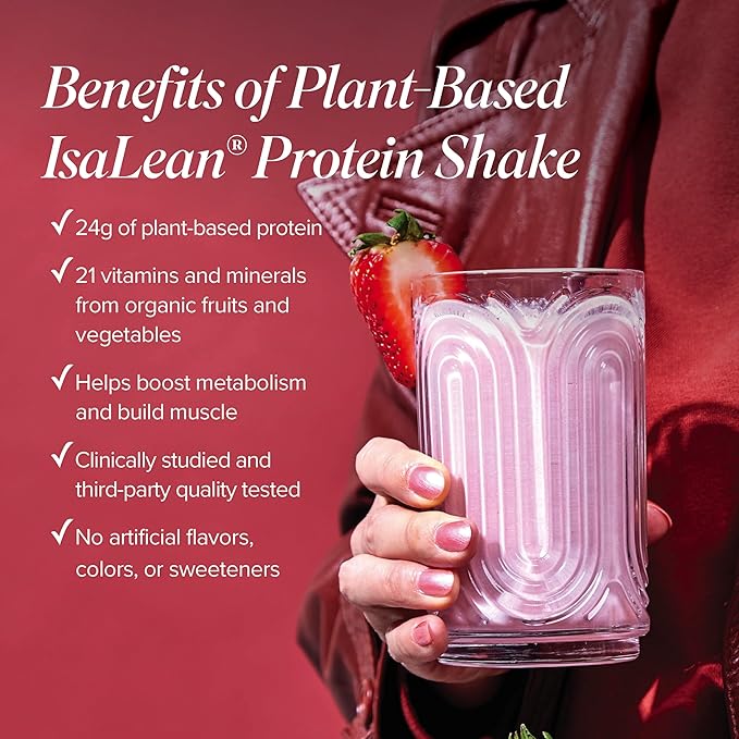 Isagenix Plant-Based IsaLean Protein Shake - Energy Powder with Whole-Food Sourced Vitamins - Supports Lean Muscle Growth &amp Healthy Metabolism - Gluten &amp Soy Free - Strawberry 26.7 oz (14 Ser