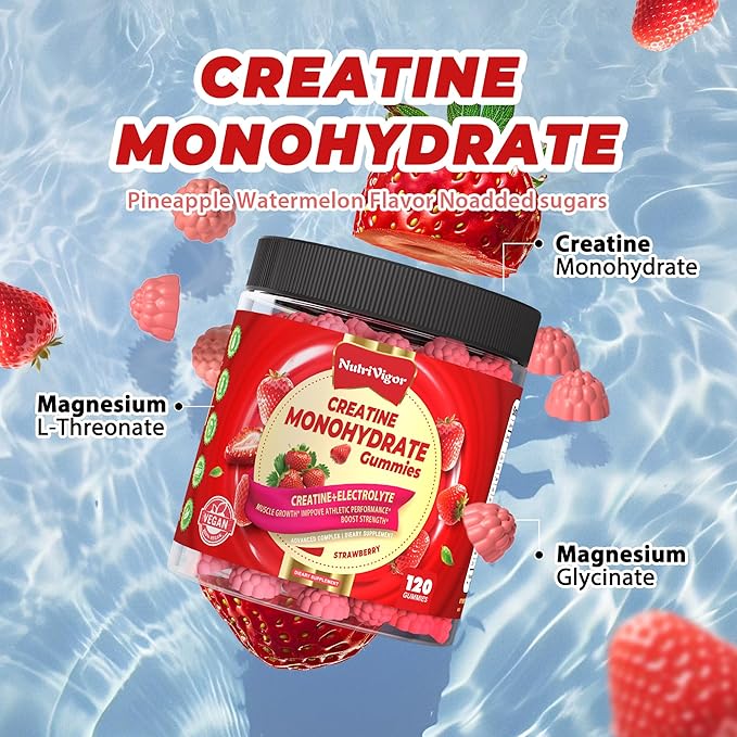 Creatine Monohydrate Gummies 5g for Men &amp Women Preworkout Gummy with ElectrolyteTaurine for Muscle Growth Strength &amp Energy Support Strawberry 120 pcs