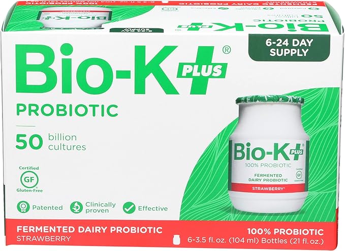 Bio-K Plus - Strawberry Flavor Drinkable Probiotics for Women &amp Men - Fermented Dairy Featuring 50 Billion Live and Active Bacteria Gluten Free - Probiotic Shipped Cold