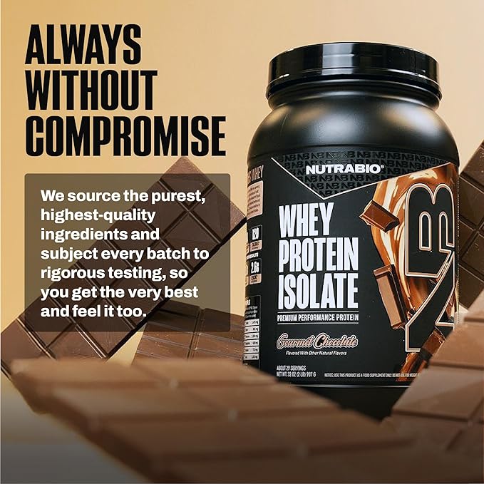 NutraBio 100% Whey Protein Isolate Protein Powder 25g Protein with Complete Amino Acid Profile Non-GMO Soy &amp Gluten Free Low Carb Low Calorie Whey Protein Powder Gourmet Chocolate 2 Lbs