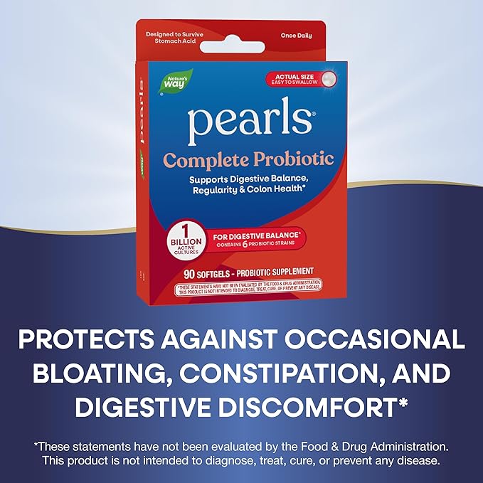 Nature's Way Pearls Complete Probiotic Supports Digestive Balance* 1 Billion Live Cultures Supplement for Men and Women No Refrigeration Required 90 softgels