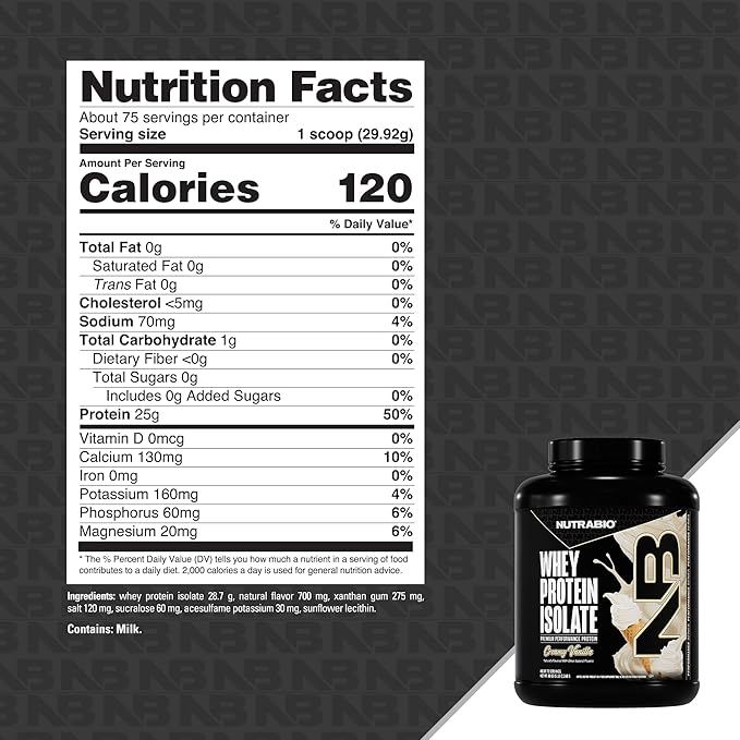 NutraBio 100% Whey Protein Isolate Protein Powder 25g Protein with Complete Amino Acid Profile Non-GMO Soy &amp Gluten Free Low Carb Low Calorie Whey Protein Powder Creamy Vanilla 5 Lbs