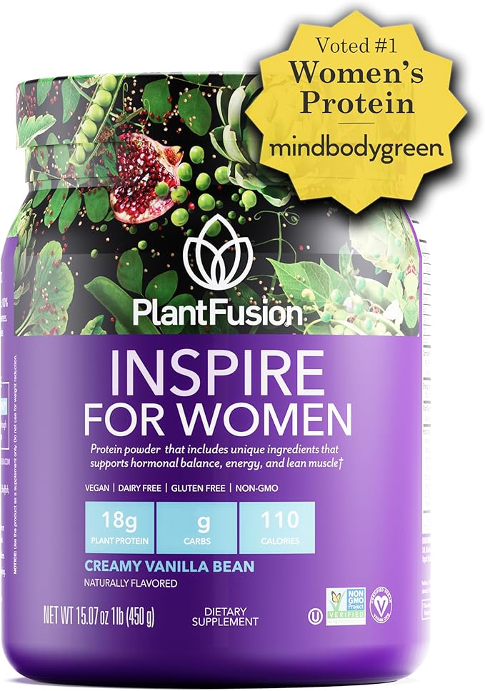 PlantFusion Inspire Plant Protein Powder for Women - Low Carb Protein Powder for Lean Muscle Support - Keto Gluten Free Soy Free Non-Dairy No Sugar Non-GMO - Creamy Vanilla Bean 1 lb