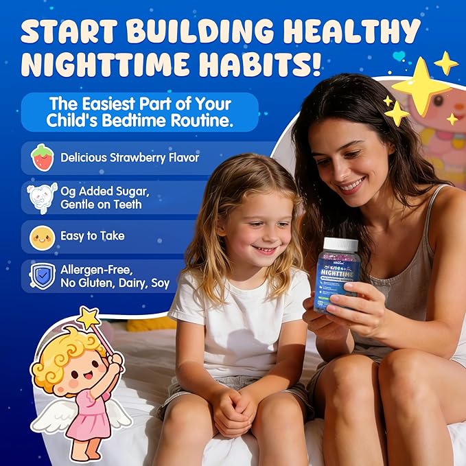 Kids 4+ Nighttime Multivitamin Melatonin Free Sleep Aid Gummies w/Magnesium Glycinate Saffron L-Theanine Calcium Inositol D3+K2 Zinc Supports Calm Mood Brain Bone &amp Immune Sugar Free 2