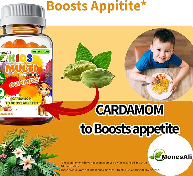 Kids Multivitamin Gummies with Iron &amp Probiotics – Vegan Gelatin-Free Halal Orange &amp Strawberry Flavors 90 Count