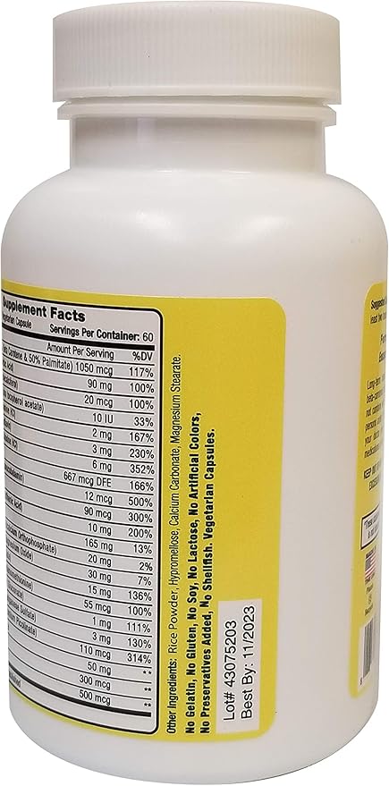 Multivitamin - No Vitamin K - Safe for People on Blood Thinners - 60 Capsules (2 Months Supply)