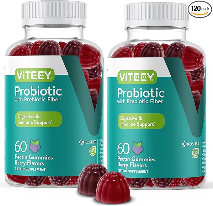 VITEEY Probiotic Gummies with Prebiotics – Gut Health Supplements for Digestive Health – 2 Billion CFUs – Vegan Gluten-Free – 120 Count