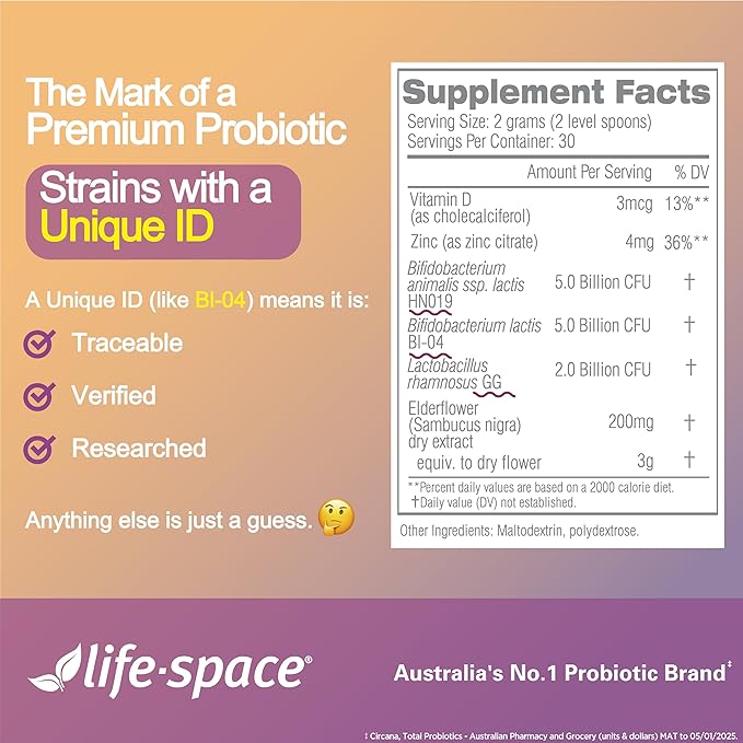 Life-Space Children Immune Support Probiotic 2 Month Serving Clinically Proven to Relieve Common Cold Symptoms 12 Billion CFU 6 in 1 Kids Probiotic for Digestive &amp Immune Health 60 Grams