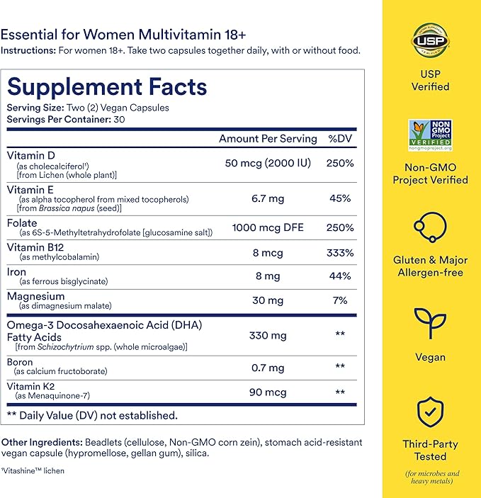 Ritual Multivitamin for Women 18+ with Vitamin D3 for Immune Support* Vegan Omega 3 DHA B12 Iron Gluten Free Non GMO USP Verified Mint 30 Day Supply 60 Capsules
